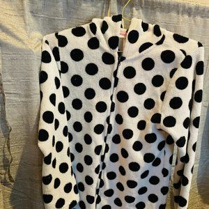Girls Sweet white and black polka dot zip jacket /robe-Med